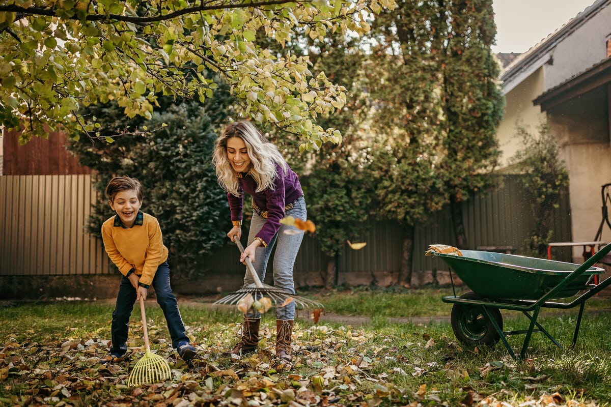 playing in backyard with gardening equipment