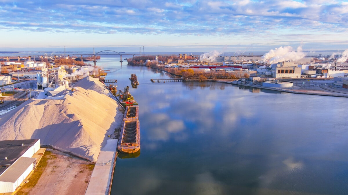 Industrial waterfront on the Fox River in Green Bay, Wisconsin.