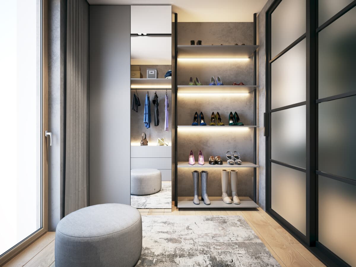 Computer generated image of dressing room. Architectural Visualization. 3D rendering.