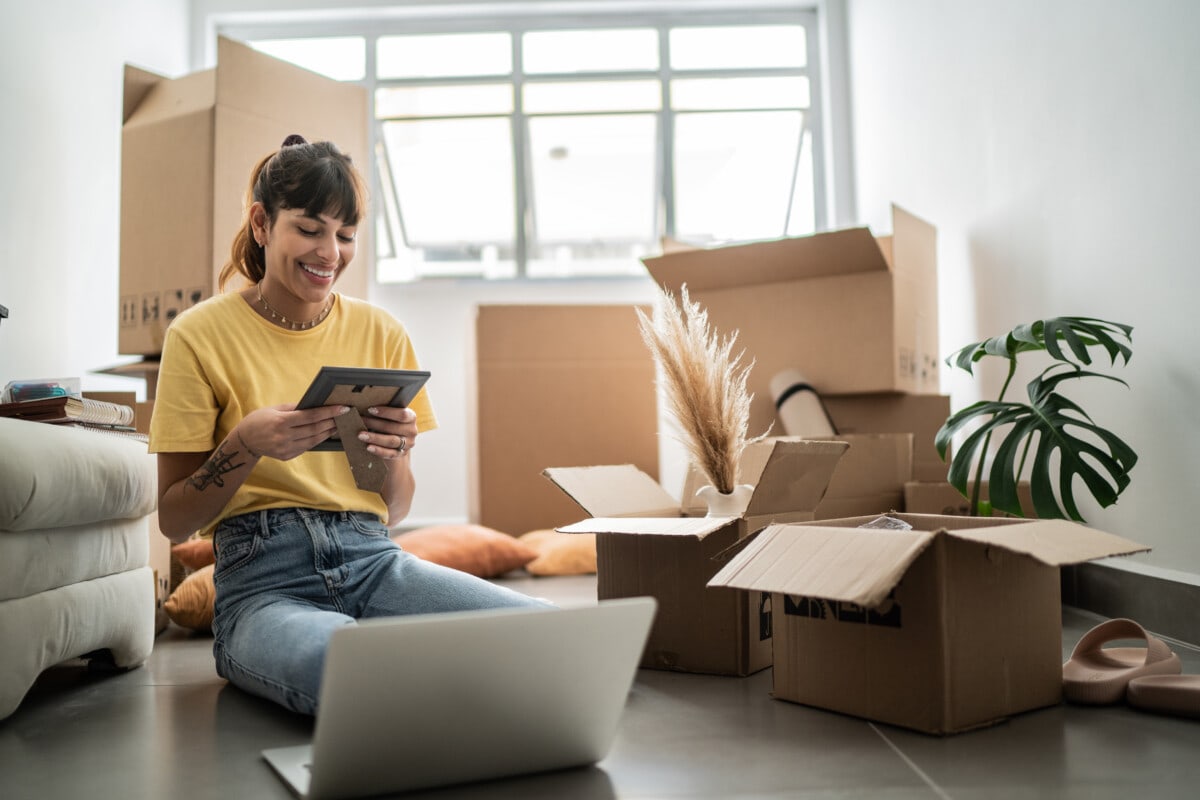 Self employed woman looking at houses to buy