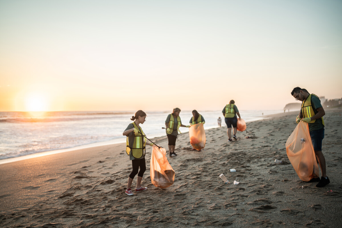 Recyclers cleaning the beach