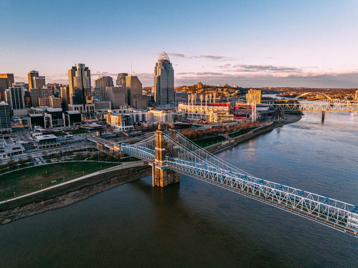 Downtown Cincinnati and the Ohio River at Sunset