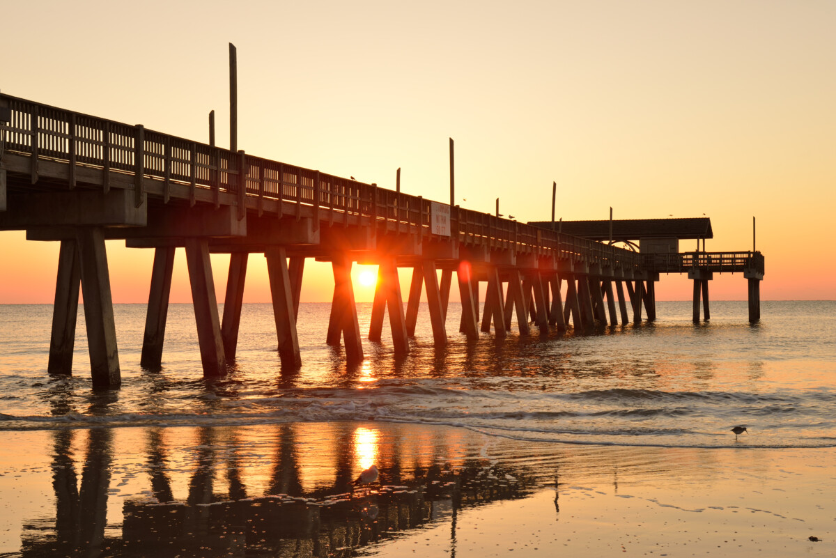 Pier of Tybee Island Beach at Sunrise
