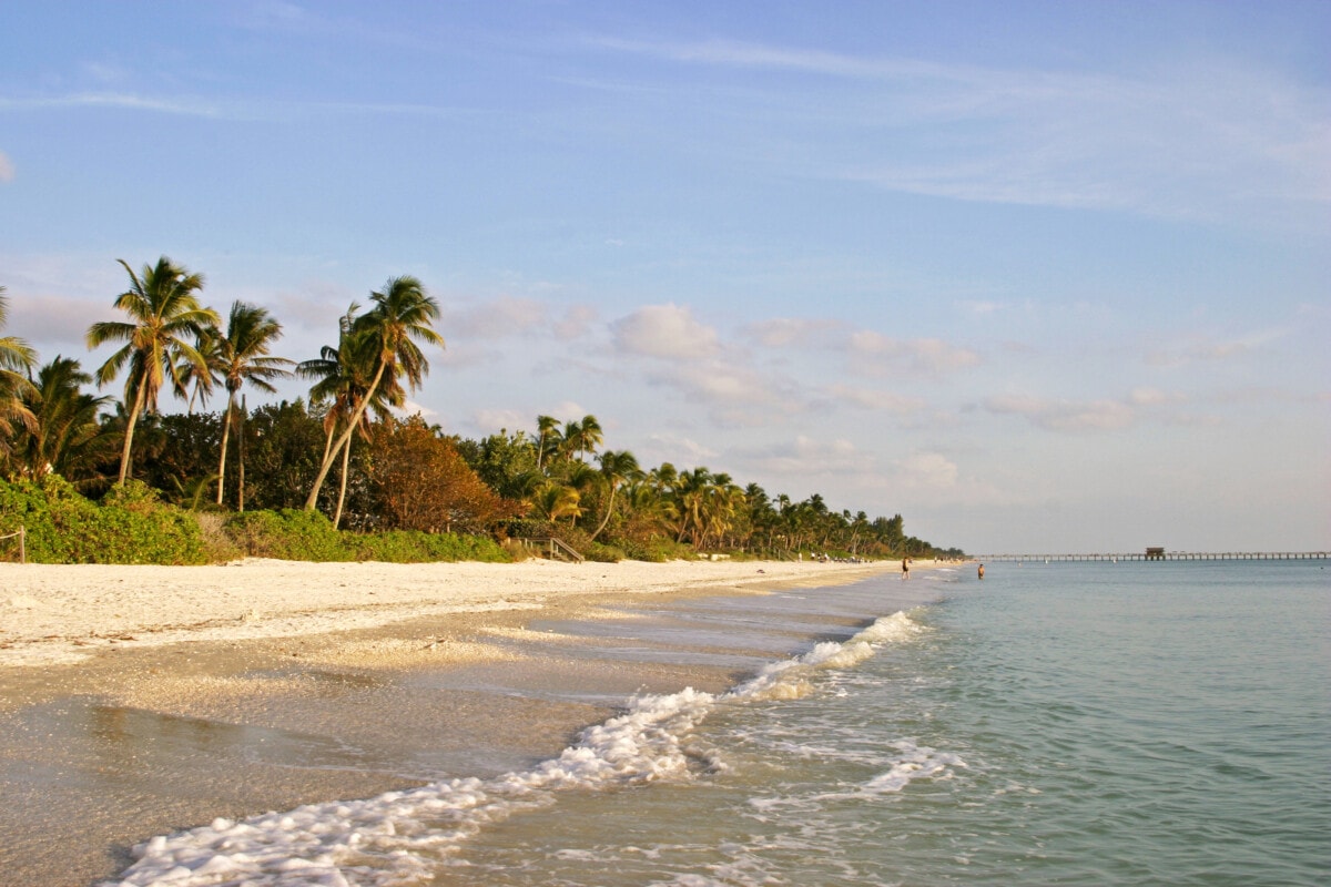 A shot of a Naples, FL beach at sunset