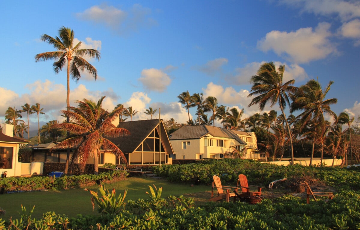 Oceanfront home on Oahu Hawaii at sunset