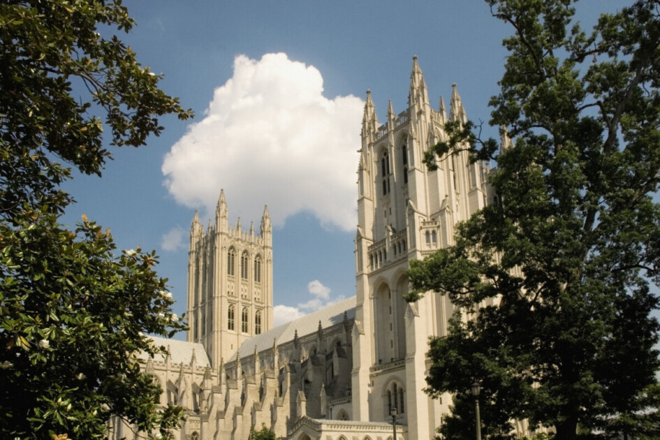 Low angle view of a cathedral, Washington National Cathedral, Washington DC, USA