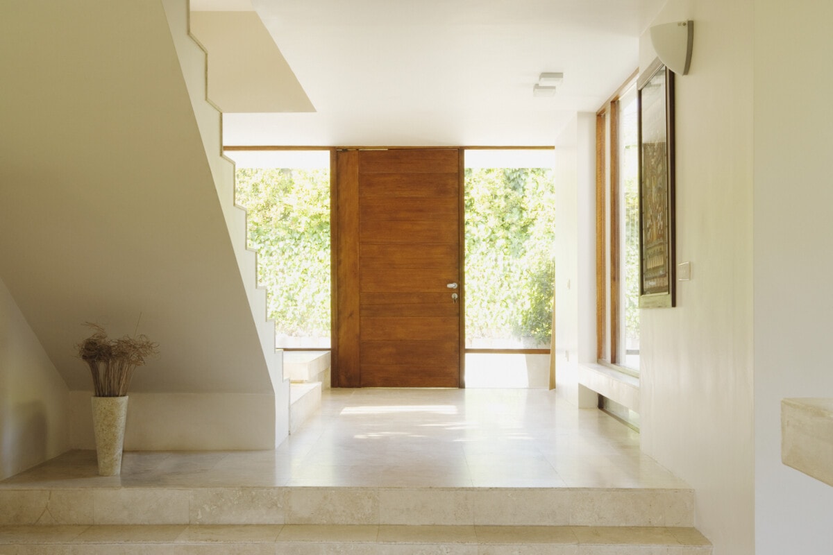 Modern hallway with wooden door