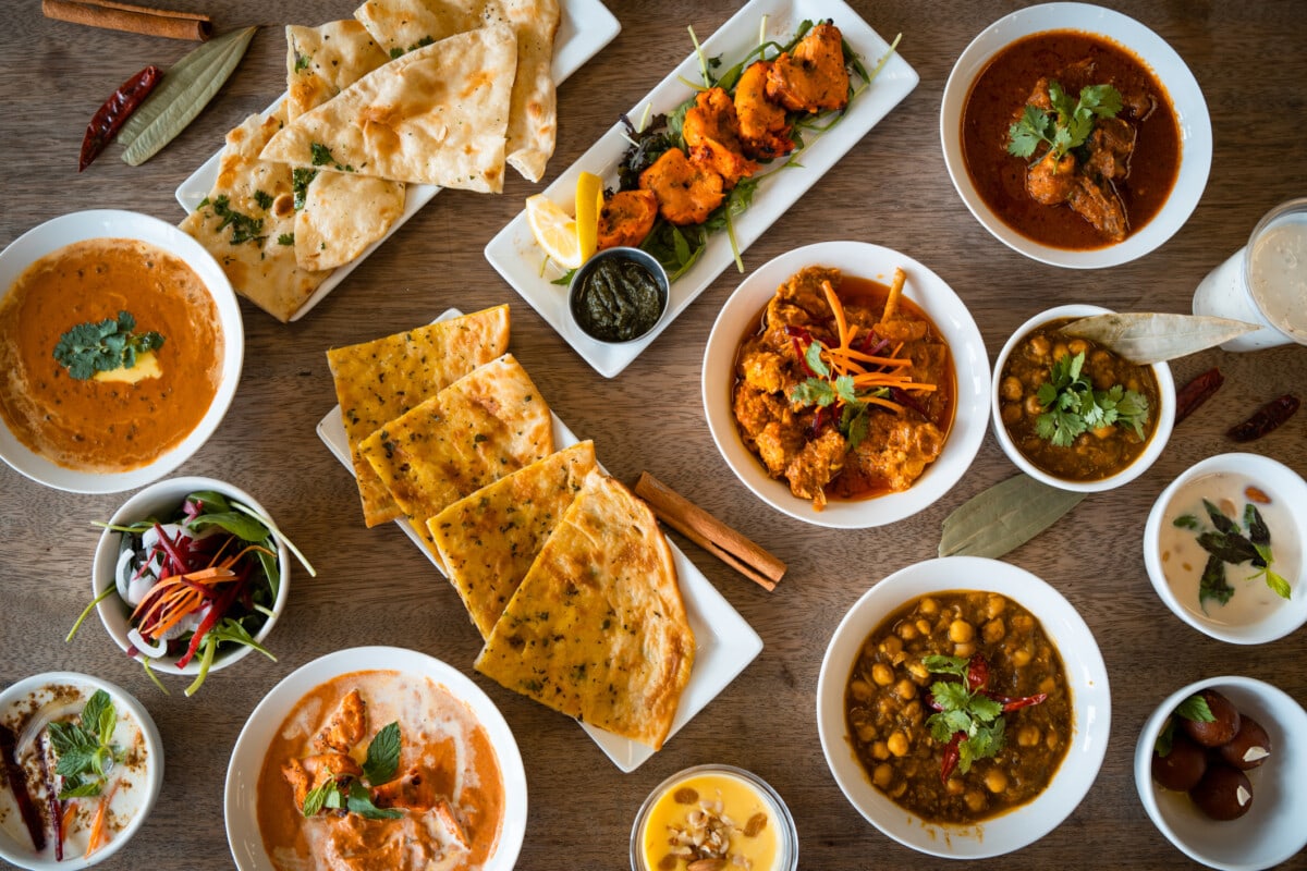 Table top view of Indian food