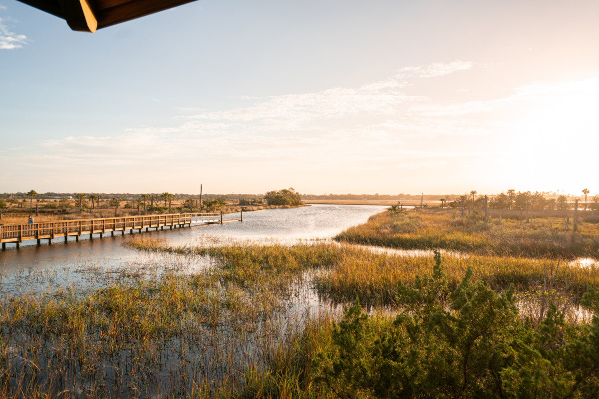 Marsh view from gazebo. Outdoor winter shots of Jacksonville, Florida in the daytime.