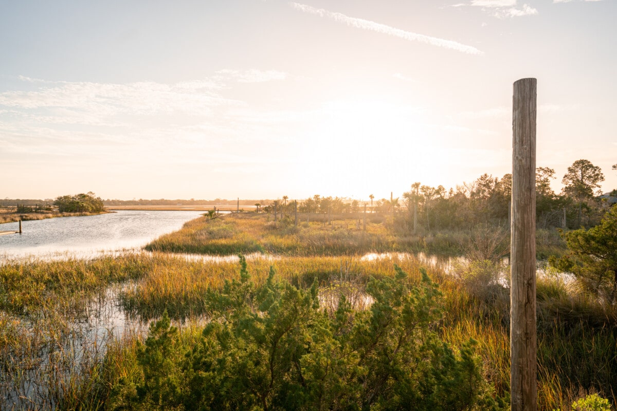 Marsh view from gazebo. Outdoor winter shots of Jacksonville, Florida in the daytime. 