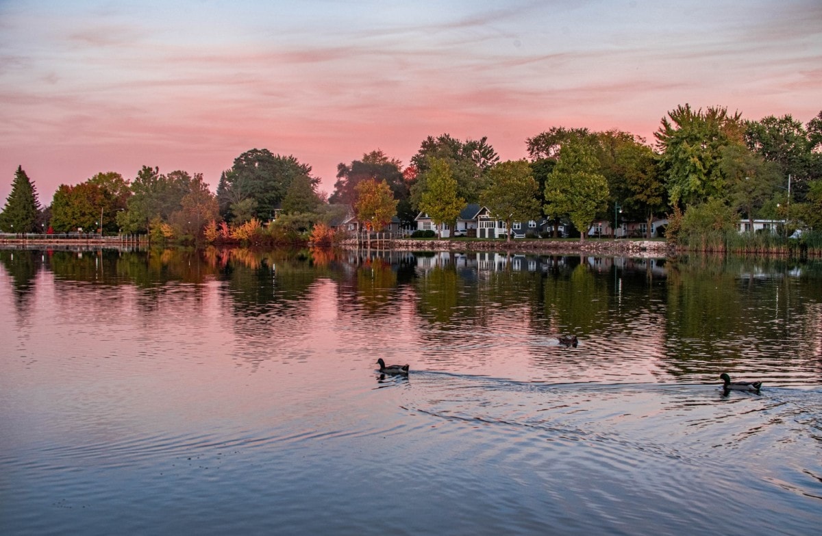 Lakefront in Michigan during sunset