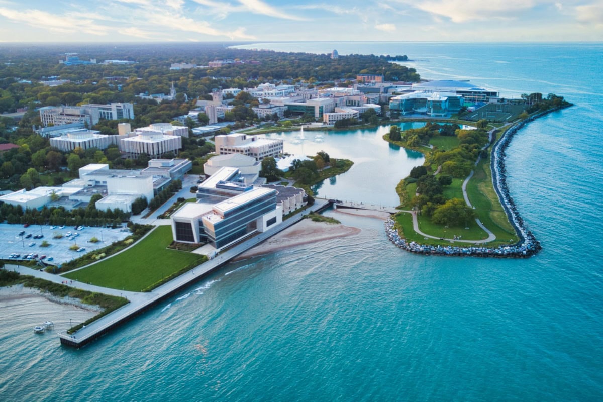 Birds-eye view of Northwestern University Campus -- an essential item on any evanston bucket list