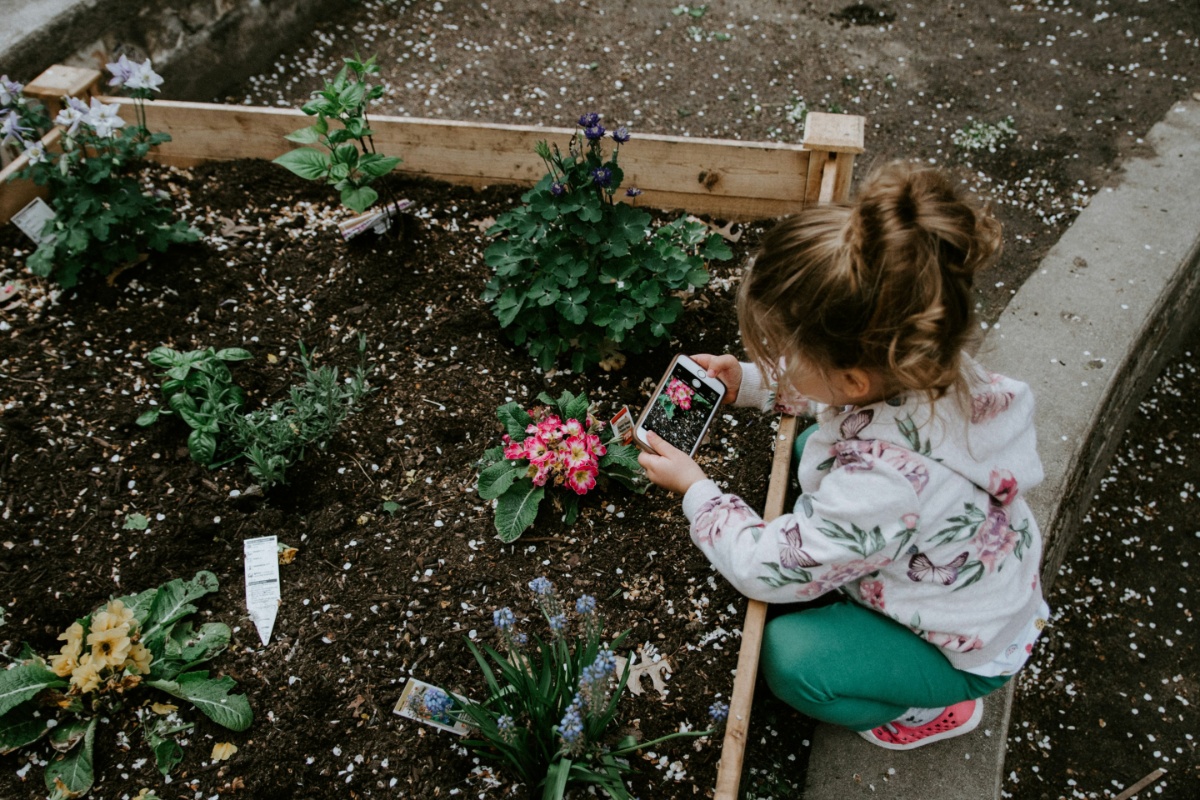 Girl gardening flowers