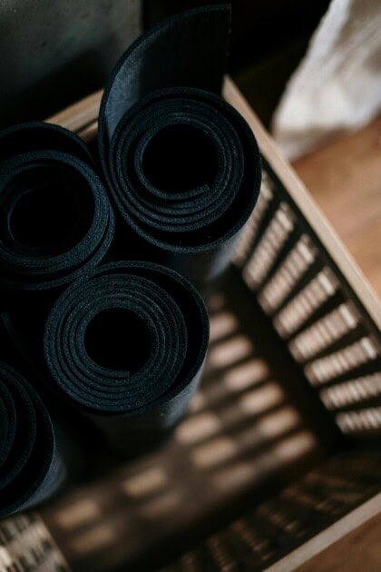 Workout mats in basket