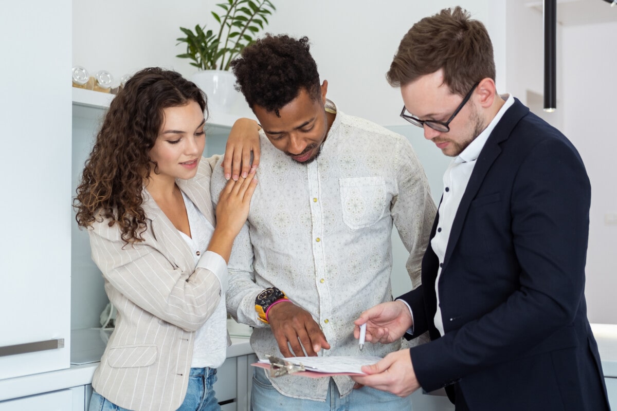 Rental agents going over documents