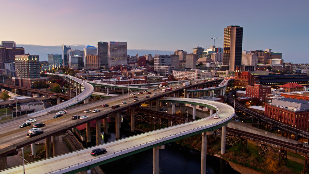 Twilight in Richmond, Virginia - Aerial 