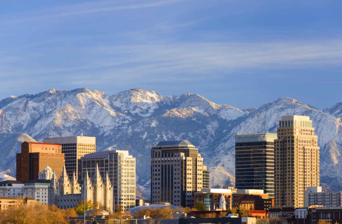 Salt Lake City with Snow Capped Mountain