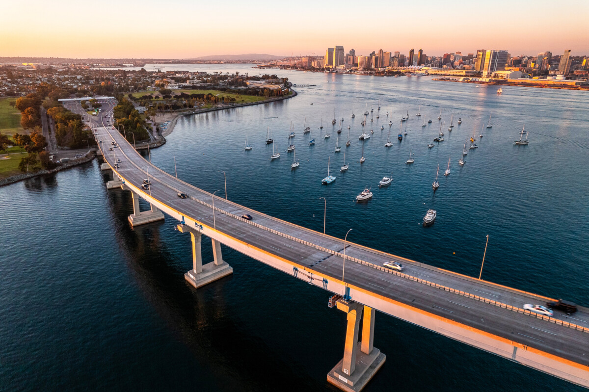Coronado Bridge in San Diego during golden hour