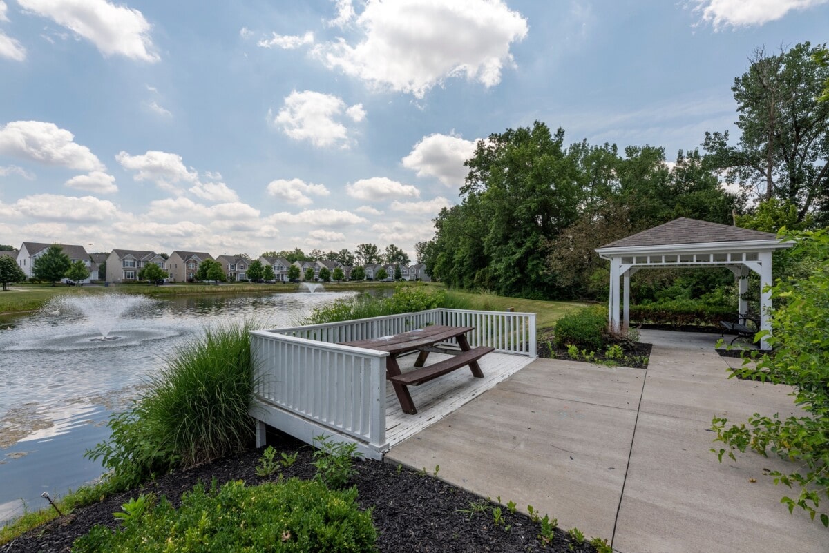 pond and gazebo in small town in ohio