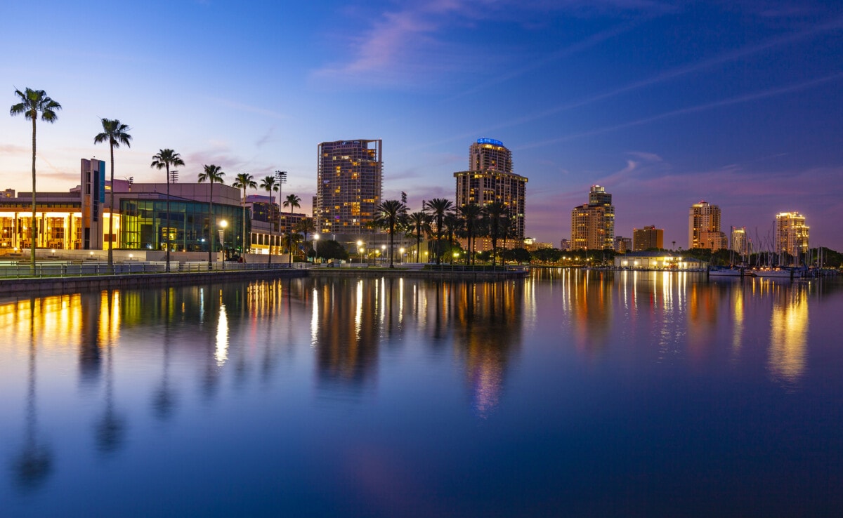 Waterfront of St. Petersburg, Florida at sunset