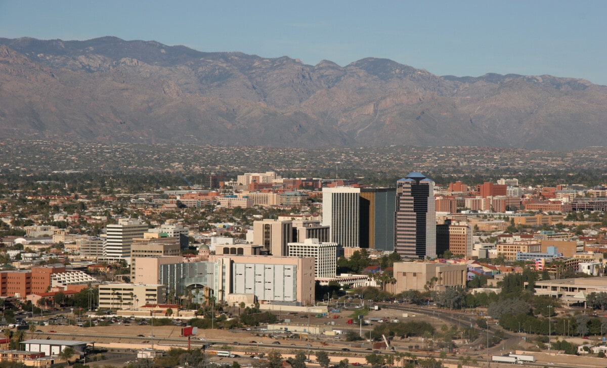 Downtown Tucson With Catalina Mountains In Background