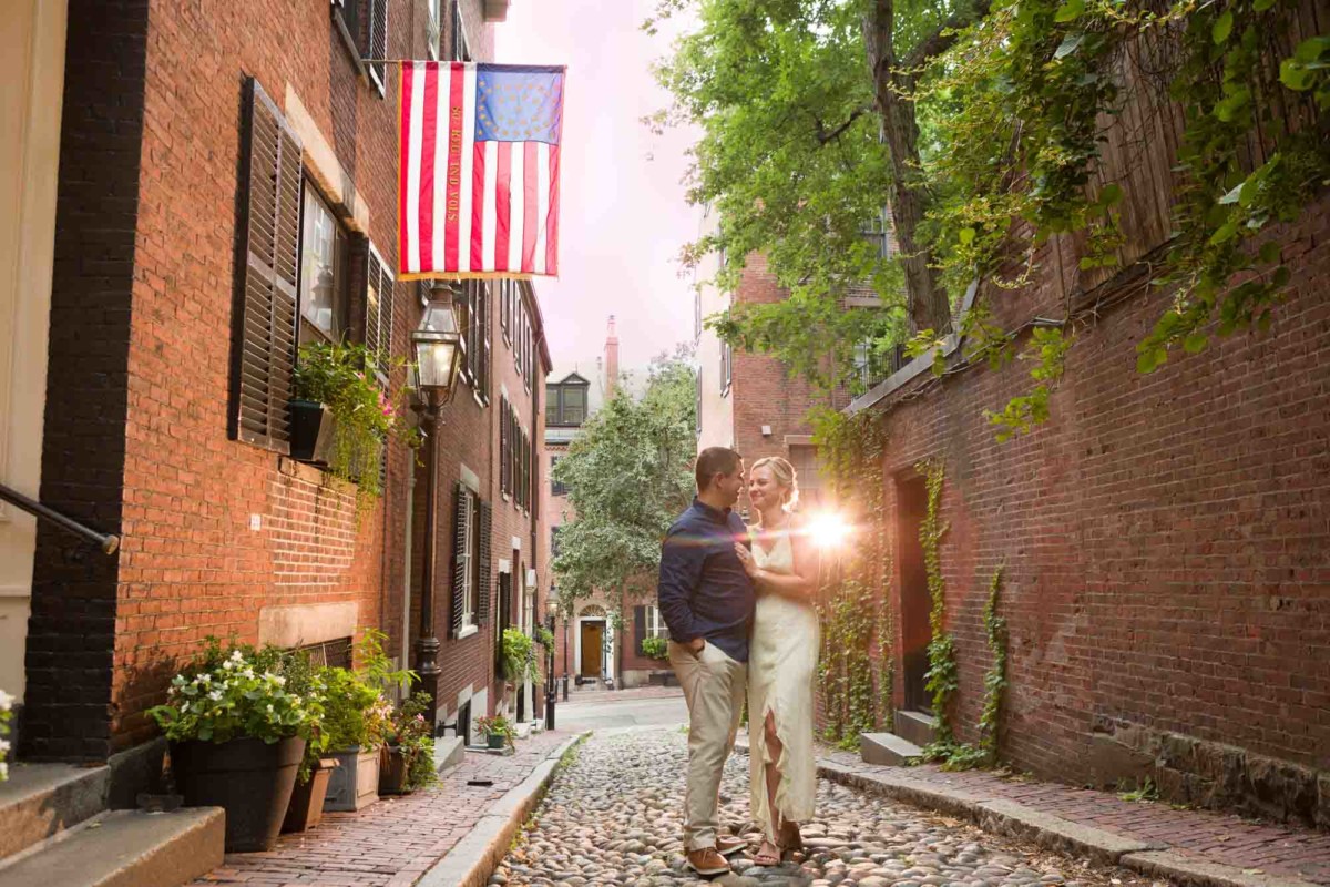 Couple on Acorn Street in Boston