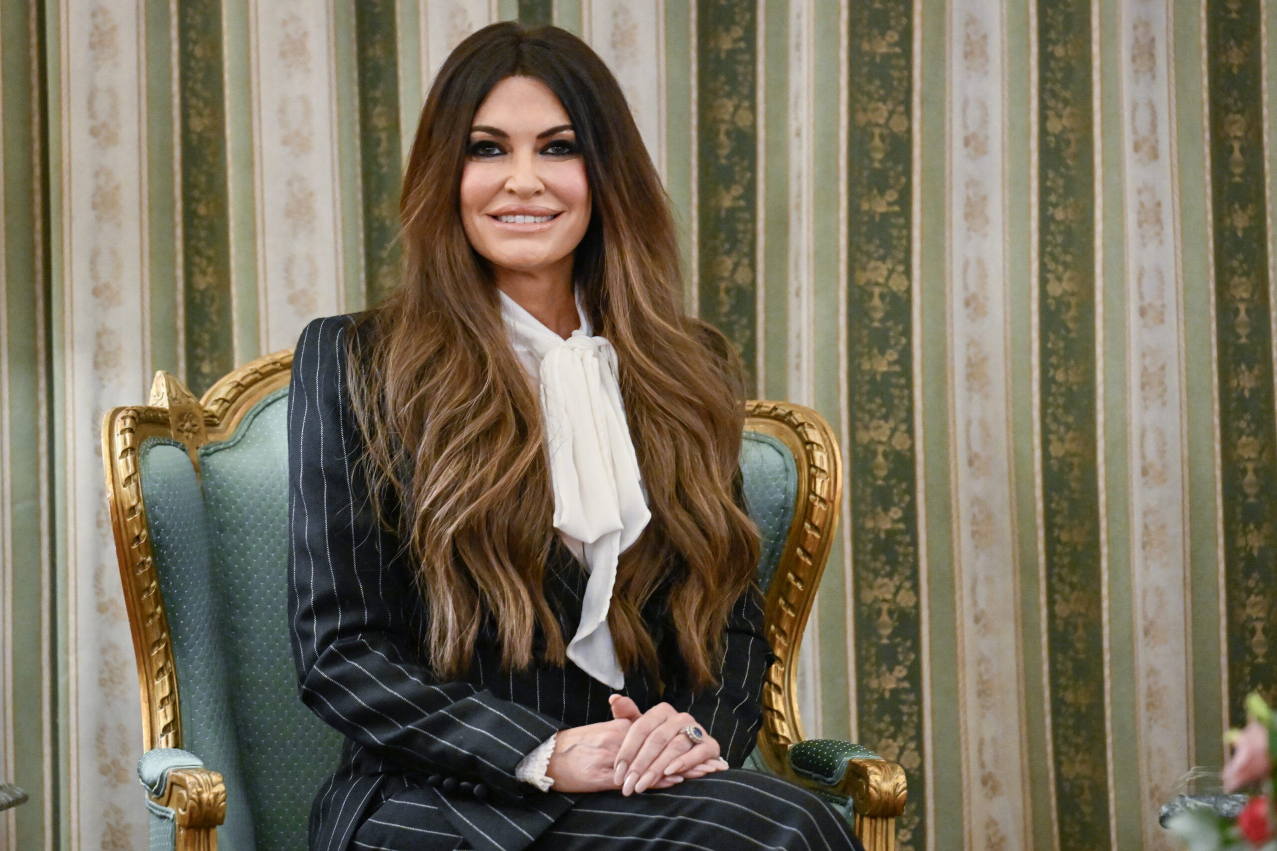 Newly appointed US Embassador to Greece Kimberly Guilfoyle poses at the Greek Presidential Palace prior to present her credentials to the Greek President in Athens, on November 4, 2025. (Photo by Aris MESSINIS / AFP) (Photo by ARIS MESSINIS/AFP via Getty Images)