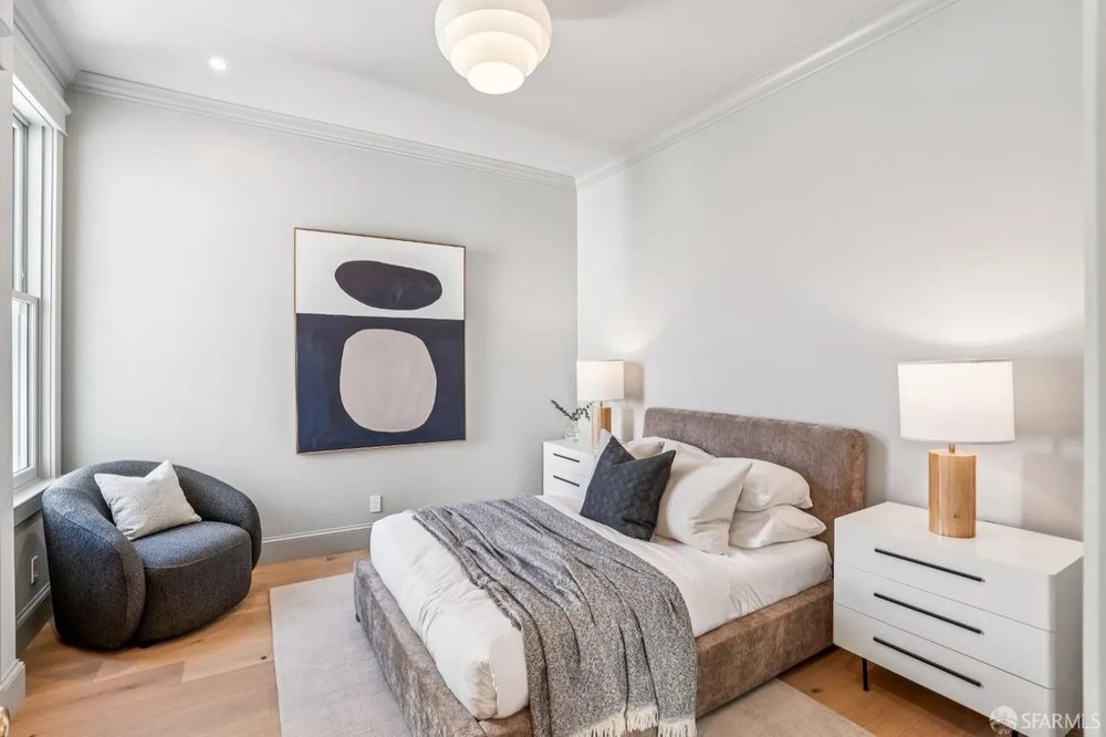 Contemporary Neutral Bedroom with Statement Art