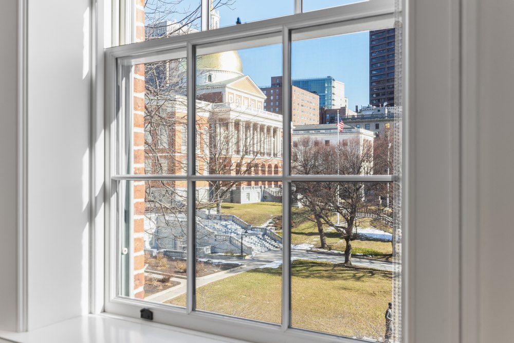 View of the state house from an 1800s home in Beacon Hill