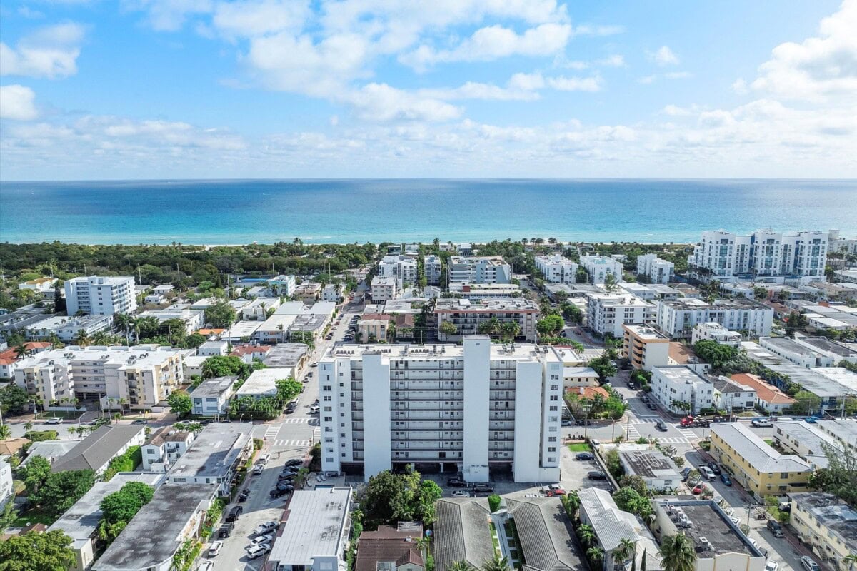 aerial view of miami condo building