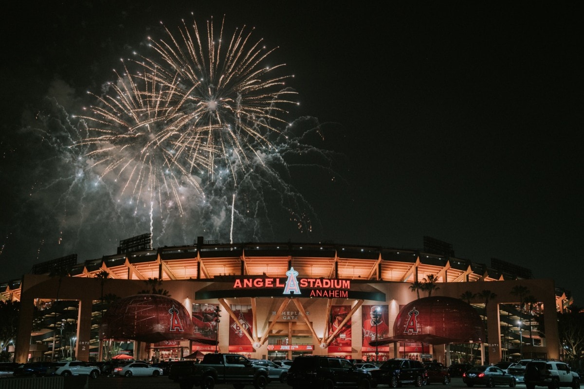 fireworks over the anaheim angels stadium