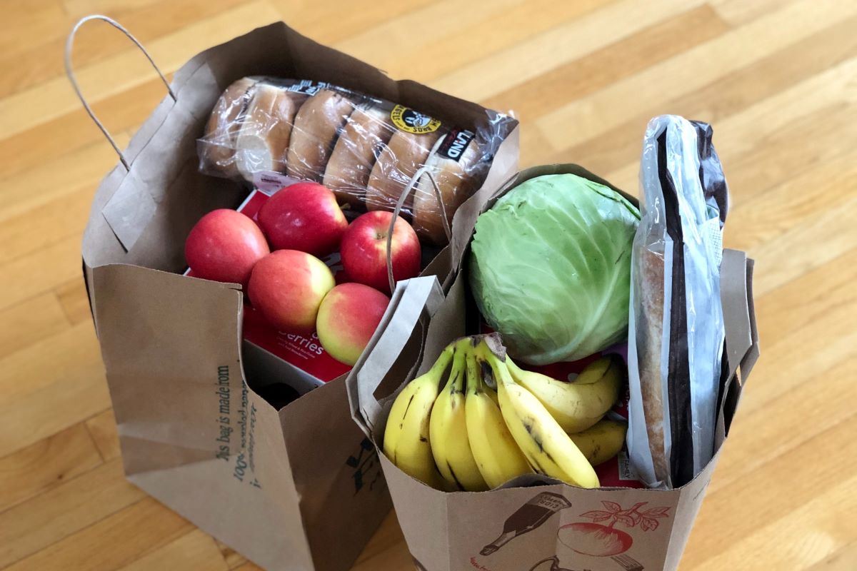 grocery bags on the floor