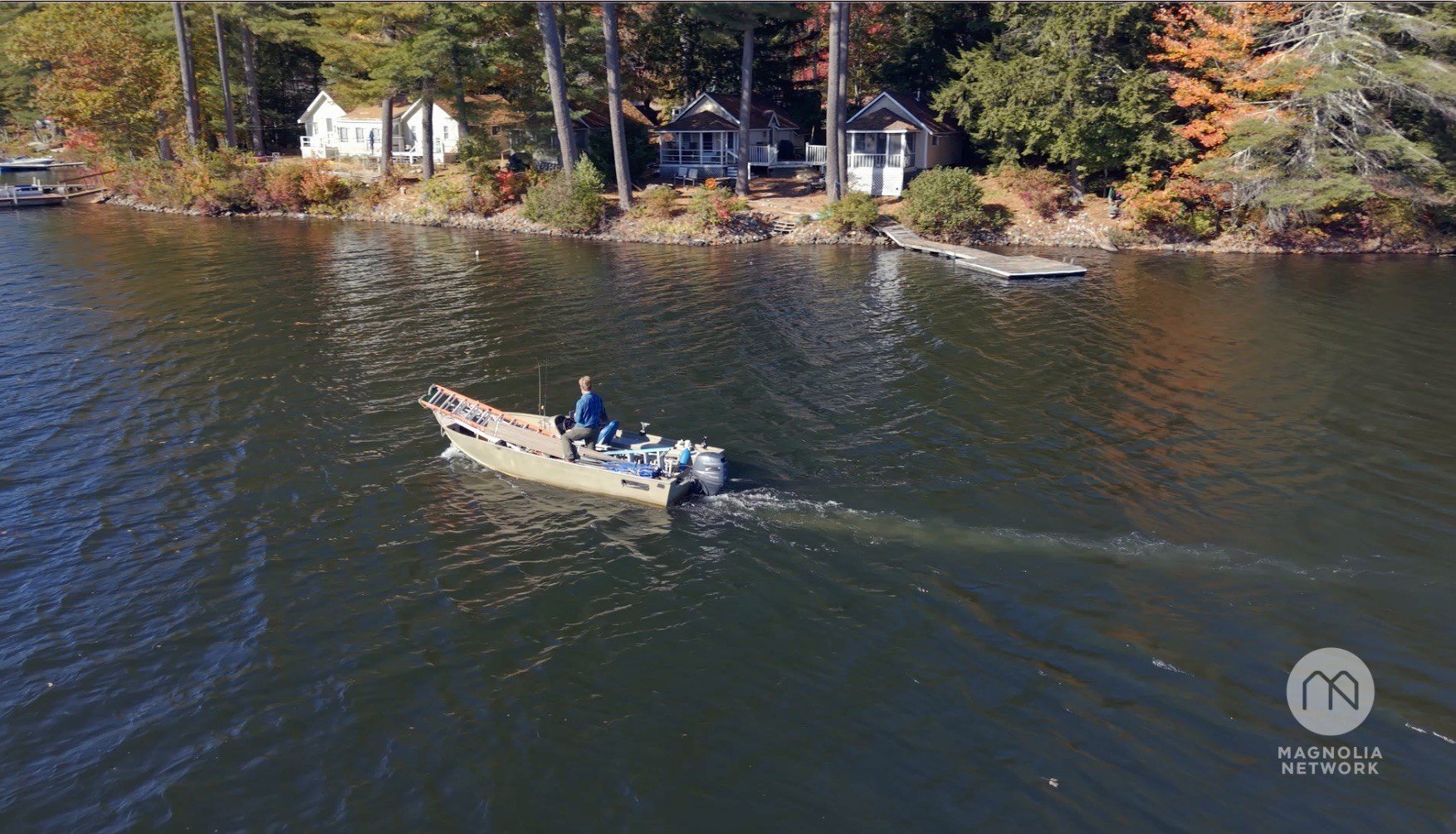 Realizing he brought the wrong-sized plumbing piece, Morrill makes an extra trip to shore to retrieve the proper equipment.