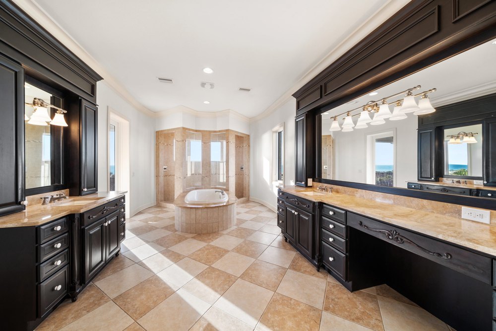 Bathroom with black cabinets in Hulk Hogan's home in Florida