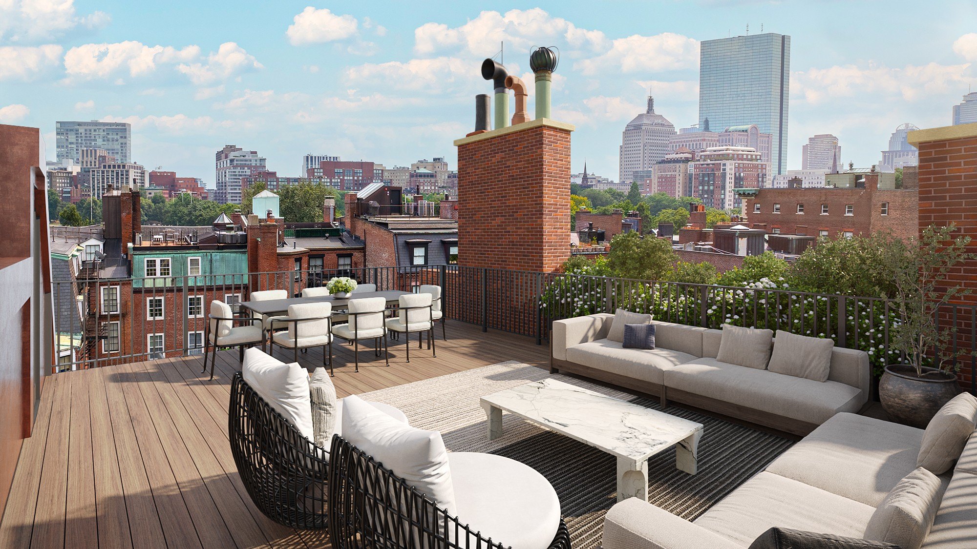 Rooftop with views of Boston at a luxury home in Beacon Hill Boston that sold for $22,000,000
