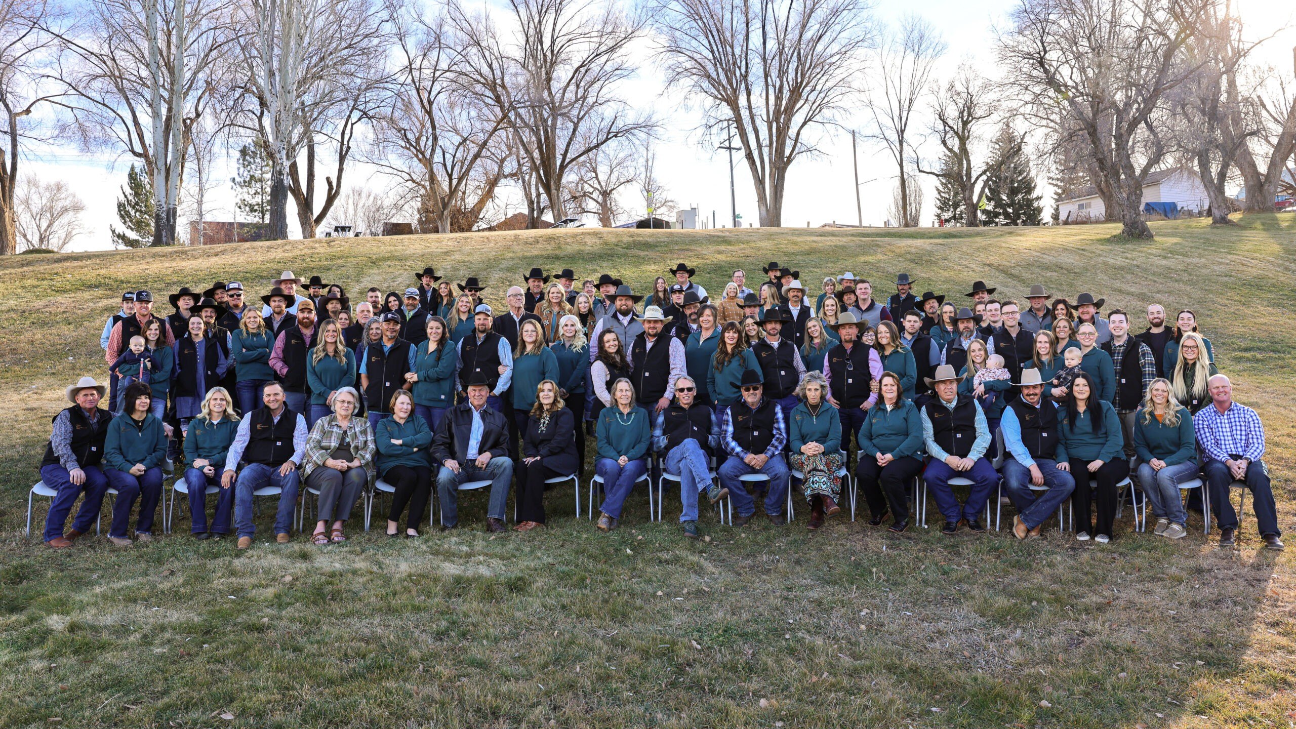 Employees of The Ensign Group gathered for a company party last year, and this group photo testifies that cowboy culture lives.