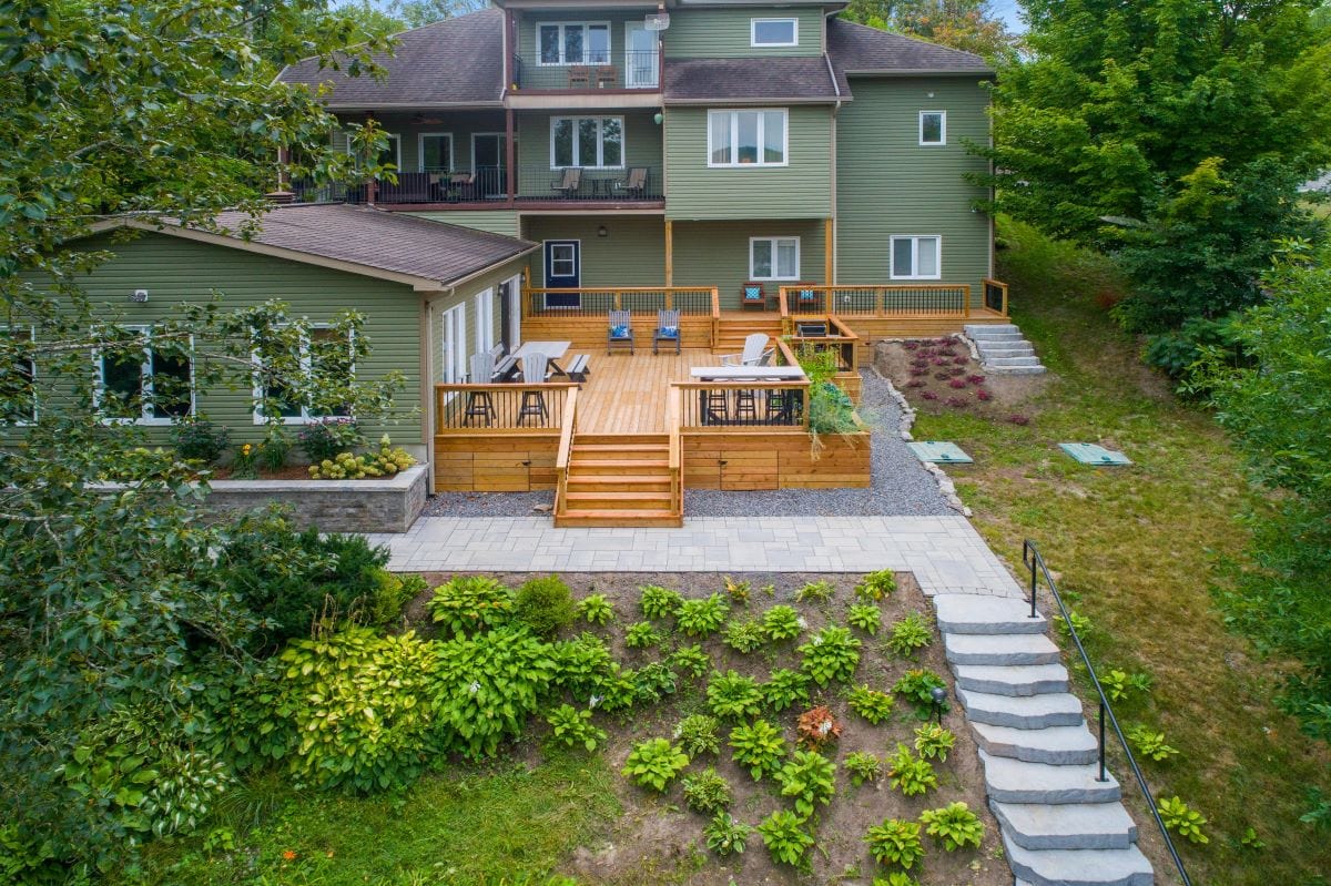 spacious backyard with concrete steps