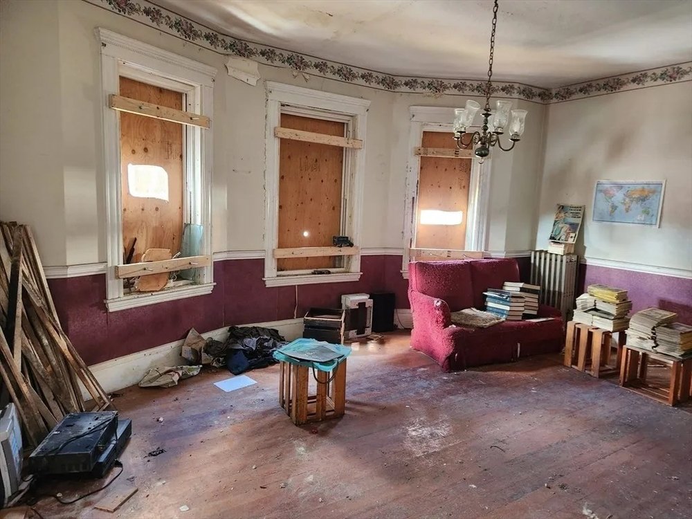 Living room in a burned house in Dorcester Boston