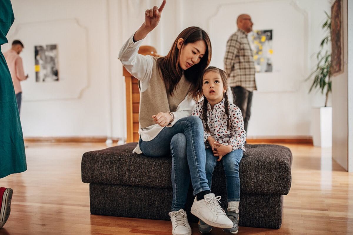 Mother and daughter in a free museum in Birmingham