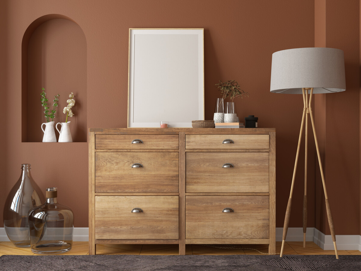 Red painted wall in a house 