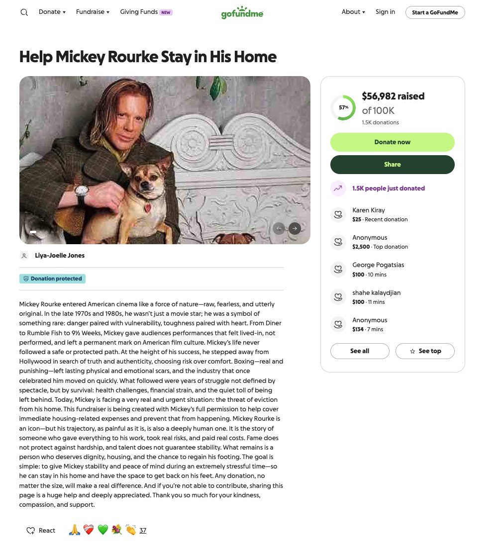 Mickey Rourke's GoFundMe