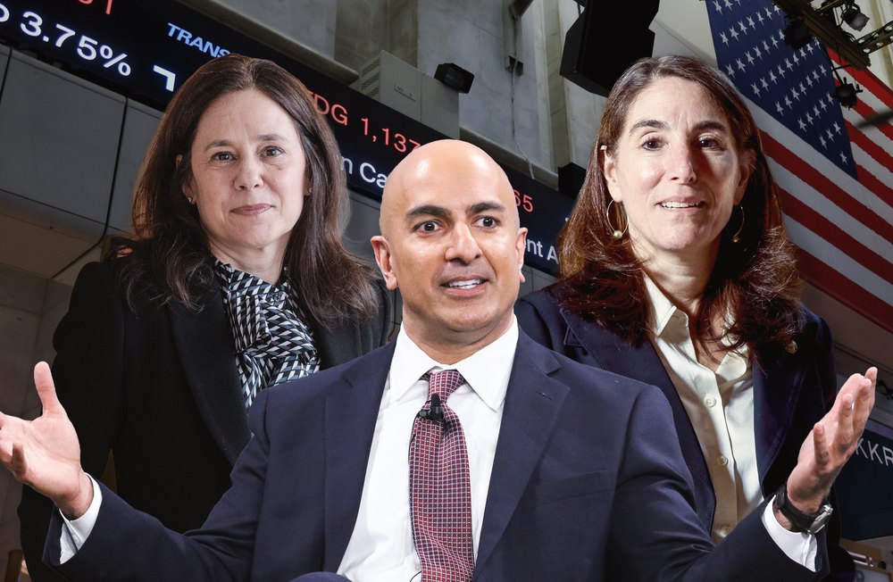 3-pic composite for inline showing Cleveland Fed President Beth Hammack, Minneapolis Fed President Neel Kashkari, and Dallas Fed President Lorie Logan
