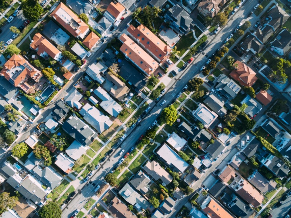 aerial view of california suburb 