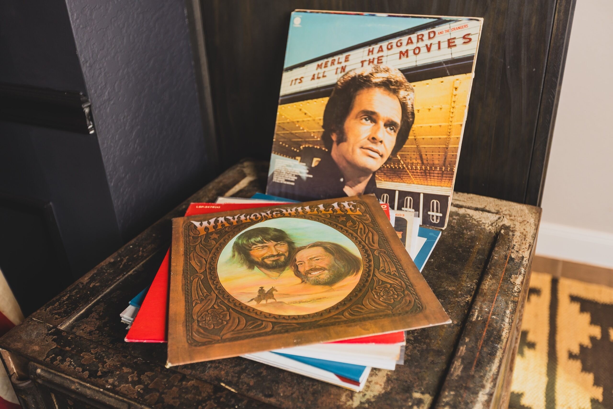 Wolfe stores his vinyl collection in the man cave, where he has a record player.
