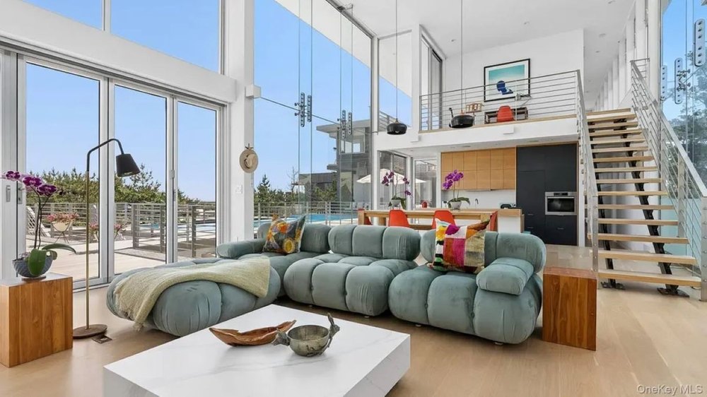 Living area of Crest House in Cherry Grove, NY, on sale for $3,995,000