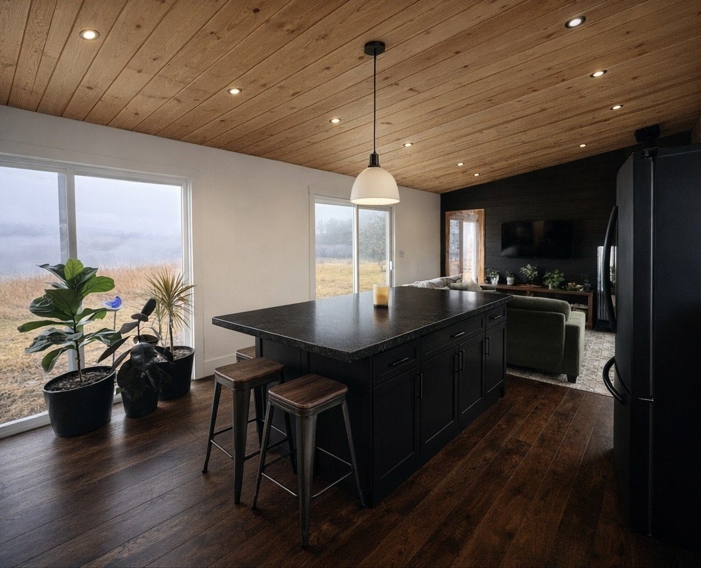A kitchen inside a tiny home.