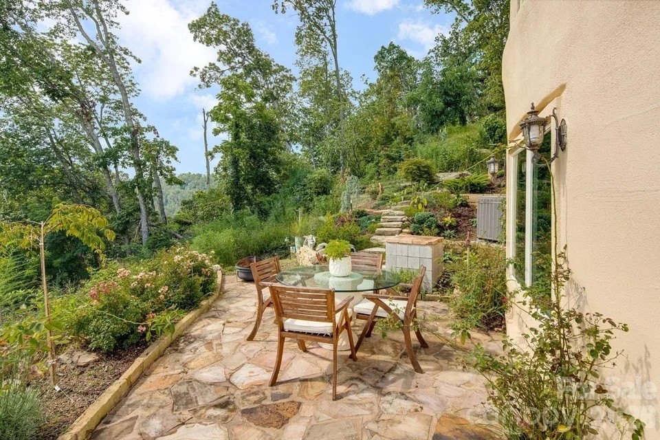 Patio of dome home in Weaverville, NC, on sale for $3,495,000