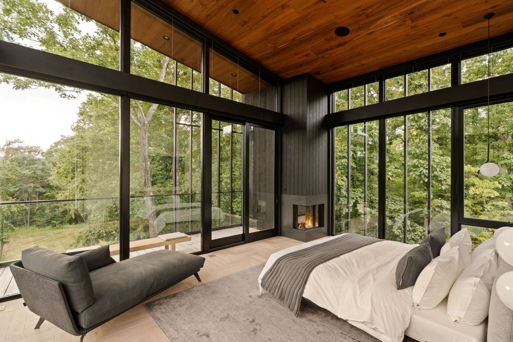 Bedroom at Aston Martin-designed Sylvan Rock compound in Red Hook, NY, on sale for $19,500,000