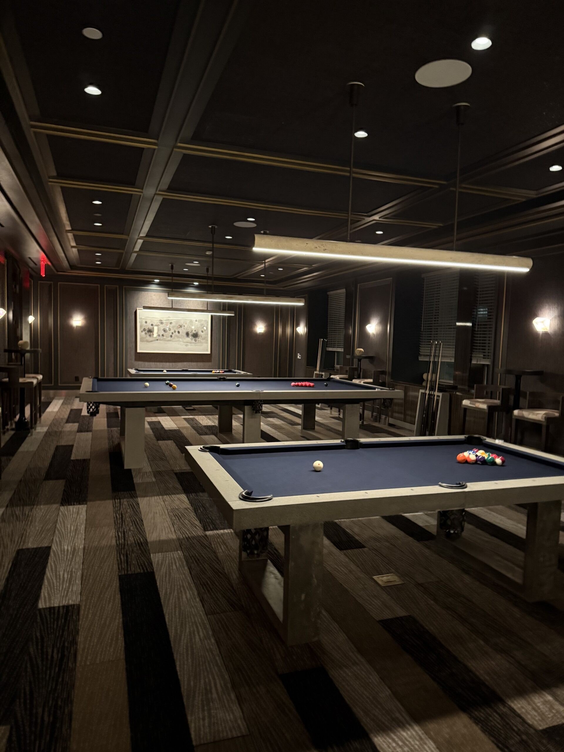 The Waldorf Towers has dedicated space for billiards and other gaming areas for residents.