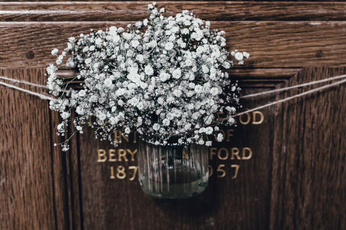 white flowers decorating a front door